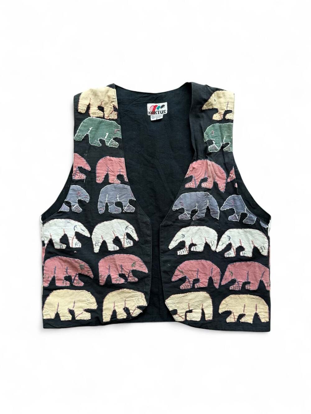 Vintage Kaktus Embroidered Elephant Print Cotton Vest